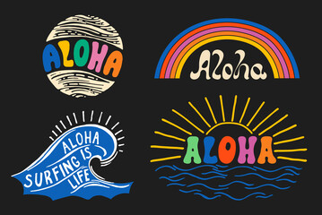 Aloha decorative text illustrations set © softulka
