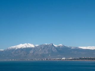 View from the Kaleici Harbour ,towards Konyaalti Beach and Mountains ,Antalya, Turkey.