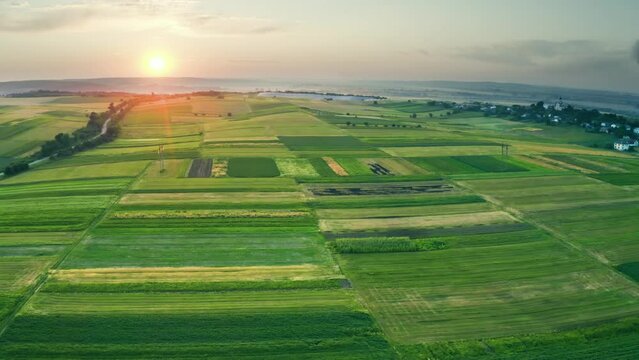 flight drone in the fields of the city of Galich and the village of Krilos, near the large Ukrainian river Dniester, solar panel. Artistic pattern of natural and artificial ornaments