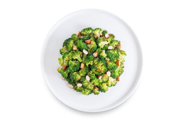 Roasted Broccoli with almond slices on a white isolated background