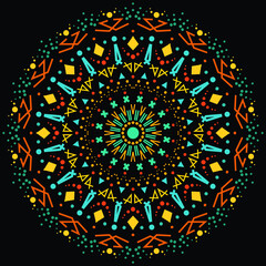 Geometric mandala for acrylic painting. Abstract design of mandala in dot paint style. Aboriginal australian ethnic round ornament.