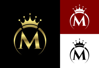 Initial M monogram alphabet with a crown. Royal, King, queen luxury symbol. Font emblem. © BakiBullah