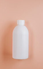 reusable bottle with chemical cleaning products. Flat lay