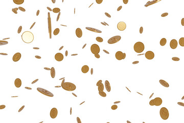 Falling gold shiny bitcoins coins on black background. Rich or casino luck concept. Precious expensive treasure. 3d rendering illustration.	
