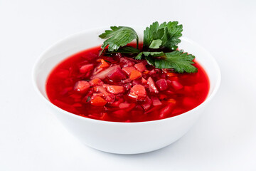 beetroot soup on the white
