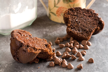Delicious Chocolate Chips Muffin Cut in Half with Butterscoth Chips