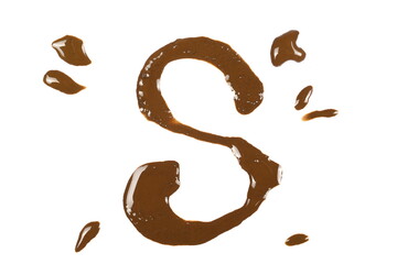 Wet mud alphabet letter S isolated on white, clipping path