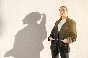 Confident young caucasian mediterranean woman with shadow