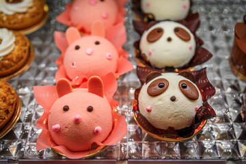 Freshly made assorted bear and panda shaped pastries at a bakery in Singapore