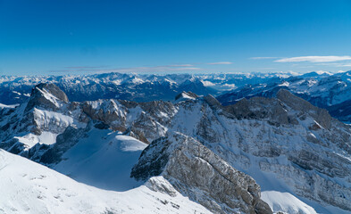 view above the swiss alps on a beautiful winter day on mount Säntis in Switzerland
