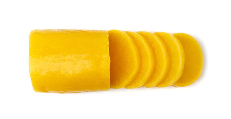 Pickled Daikon Bars Isolated, Marinated Yellow Radish