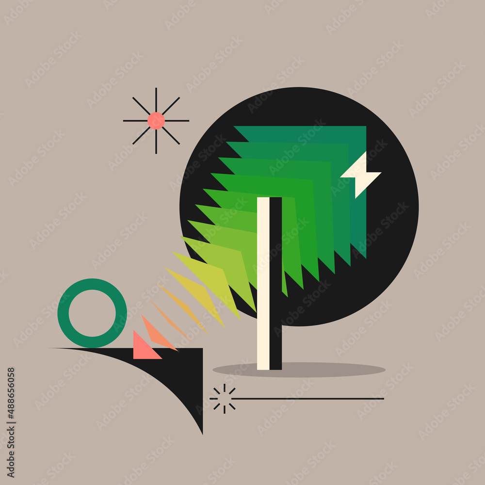Poster a modern background with abstract elements, dynamic shapes and a hand gesture. compositions of color
