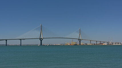 The Constitution of 1812 Bridge, also known as La Pepa Bridge, across the Bay of Cadiz, linking Cadiz with Puerto Real. Andalusia, Spain 