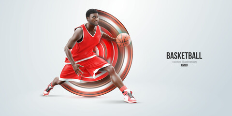 Realistic silhouette of a basketball player man in action isolated white background. Vector illustration © Yevheniia