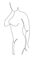 Silhouettes of a girl in a modern one line style. Continuous lady line drawing, aesthetic outline for home decor, posters, wall art, stickers, logo. Vector illustration.