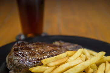 Delicious grilled entrecote dish with french fries