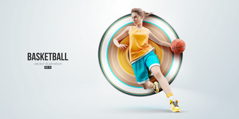 Realistic silhouette of a basketball player woman in action isolated white background. Vector illustration © Yevheniia