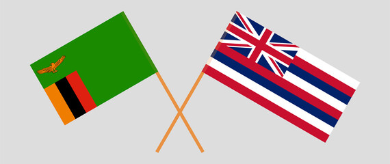 Crossed flags of Zambia and The State Of Hawaii. Official colors. Correct proportion