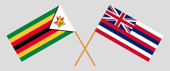 Crossed flags of Zimbabwe and The State Of Hawaii. Official colors. Correct proportion