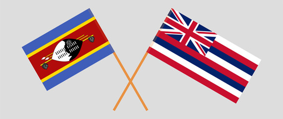 Crossed flags of Eswatini and The State Of Hawaii. Official colors. Correct proportion