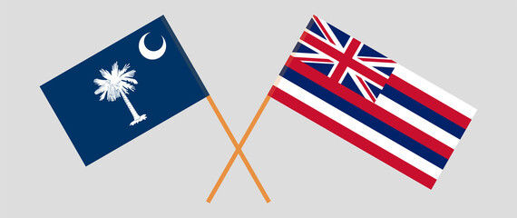 Crossed flags of The State of South Carolina and The State Of Hawaii. Official colors. Correct proportion