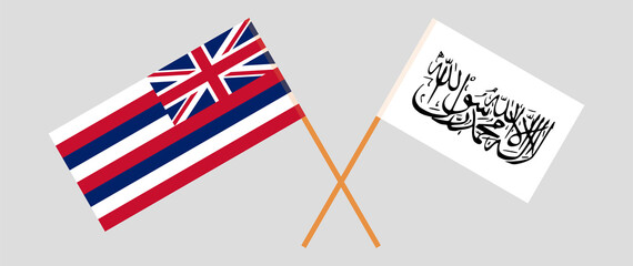 Crossed flags of The State Of Hawaii and Taliban. Official colors. Correct proportion