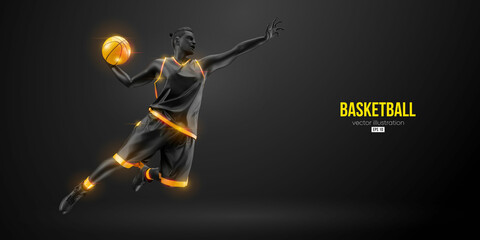 Abstract silhouette of a basketball player man in action isolated black background. Vector illustration © Yevheniia