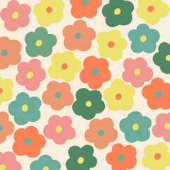 Seamless flower pattern. The 90s colorful vector illustration for spring. 90s Nostalgia. 90s aesthetic. 