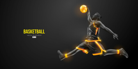 Abstract silhouette of a basketball player man in action isolated black background. Vector illustration