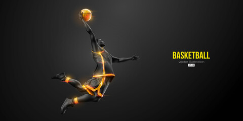 Abstract silhouette of a basketball player man in action isolated black background. Vector illustration © Yevheniia