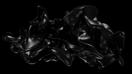 Abstract black flying liquid cloth background. 3d rendering