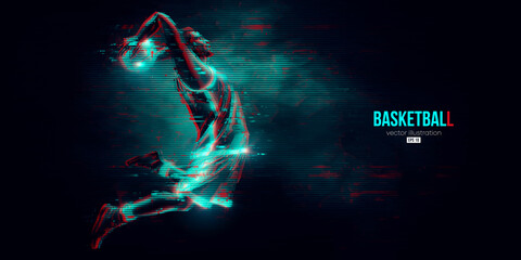 Abstract silhouette of a basketball player man in action isolated blue background. Vector illustration © Yevheniia