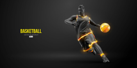 Abstract silhouette of a basketball player man in action isolated black background. Vector illustration © Yevheniia