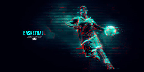 Fototapeta premium Abstract silhouette of a basketball player man in action isolated blue background. Vector illustration