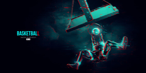 Abstract silhouette of a basketball player man in action isolated blue background. Vector illustration © Yevheniia