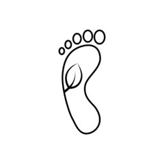 Carbon footprint. Reduce carbon emissions. Symbol of global warming. Protection of ecology, environment. Human footprint. Black outline vector icon isolated on white background