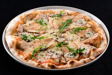 Pizza with pears and Gorgonzola cheese Healthy eating. Vegetarian food Recipe