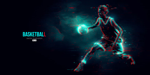 Fototapeta na wymiar Abstract silhouette of a basketball player woman in action isolated blue background. Vector illustration