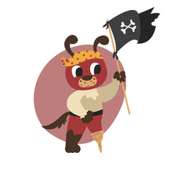 Obraz na płótnie Canvas One-legged pirate dog holding flag. Anthropomorphic animal in flat style