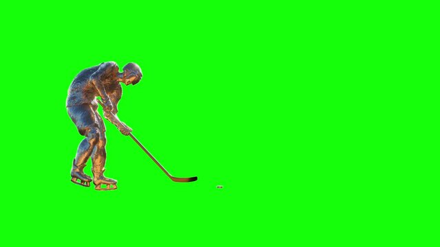 gold hockey player playing hockey on a green background 3d render