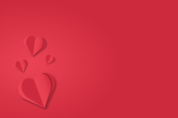 Red background illustration with paper cut effect hearts.