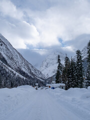 snow covered mountains in winter