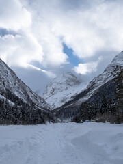 snow covered mountains in winter
