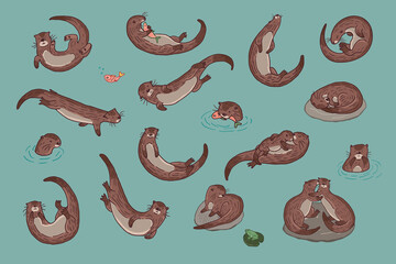 Otter water animal vector illustrations set - 488659883