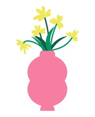 Colorful Indoor plants in boho style. Hygge arrangement of space. Home garden, urban jungle. Hand-drawn. Print, poster, sticker, banner, logo, label. Vector image on an isolated white background.