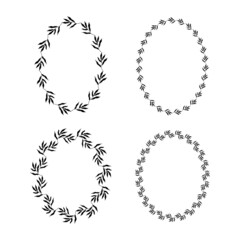 Illustration of collection of assorted oval shaped black frames made of plants on white isolated background