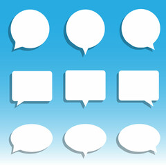 Set of speak bubble text, chatting box, message box outline cartoon vector illustration design. Balloon doodle style of thinking sign symbol.