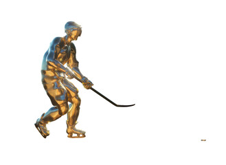 gold hockey player playing hockey on a white background 3d render