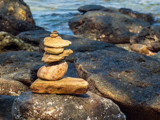 landscape view summer blue sea calm wave. wind blows cool And still see rock distance still island...