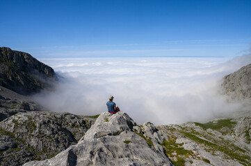 Person on the top of the mountain, Picos de Europa.